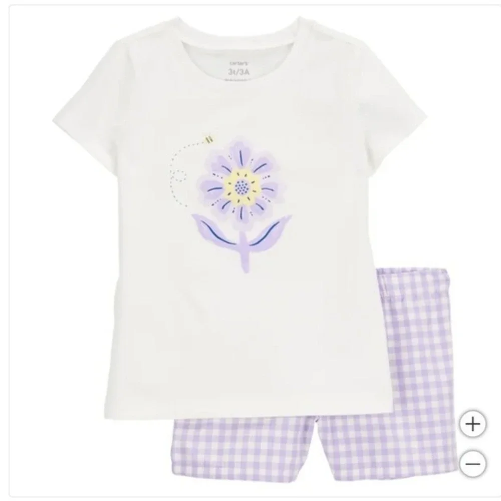 Carters 3pc Outfit Set Toddler Girls 2T Purple Gingham NWT Ruffle Floral Tee